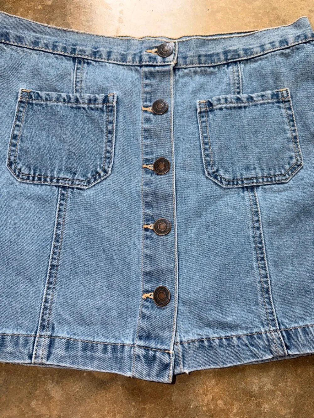 Button Front Denim Mini Skirt - Size 28 - Picture 3 of 8